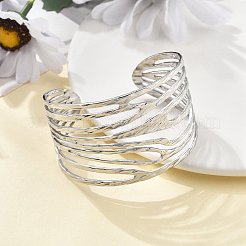 女性用304ステンレススチールカフバングル  ステンレス鋼色  1-5/8インチ（4.15cm）  内径：2-3/8インチ（5.95cm）&nbsp;BJEW-M055-01P