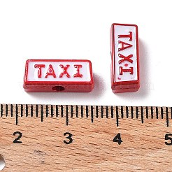 スプレー塗装された合金ビード  エナメル  単語の付いた四角形のタクシー  クリムゾン  6x14x5mm  穴：2mm&nbsp;PALLOY-H134-55