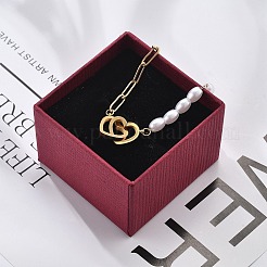 イオンプレーティング（IP）304ステンレススチールリンクブレスレット  女性用ペーパークリップチェーンジュエリー  プラスチックパール付き  ハート  18KGP本金メッキ  6-1/2インチ（16.5cm）&nbsp;BJEW-P345-06G