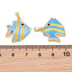 真鍮マイクロペーブブラックキュービックジルコニアペンダント  エナメル  熱帯魚チャーム  カドミウムフリー＆鉛フリー  長持ちメッキ  ラックめっき  18KGP本金メッキ  ブルー  20.5x19x4.5mm  穴：5x3mm&nbsp;CU-CBA415D-08G-01