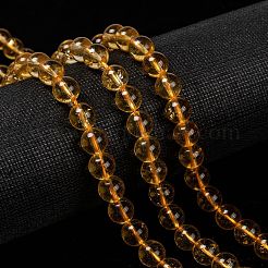 天然石シトリンビーズ連売り  ラウンド  染め＆加熱  4mm  穴：0.8mm  約87~90個/連  15.35''（39センチメートル）&nbsp;G-E326-4mm-01