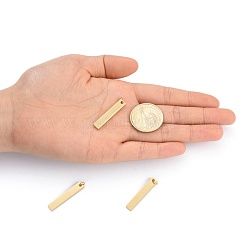 304ステンレスペンダント  鏡面研磨仕上げ  長方形  空白タグのスタンプ  ゴールドカラー  32x6x1.5mm  穴：3mm&nbsp;STAS-S105-T605D-2