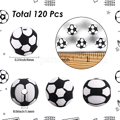 120個の手作りポリマークレイビーズ  サッカー  ブラック  8mm  穴：1.6mm&nbsp;CLAY-SC0002-64