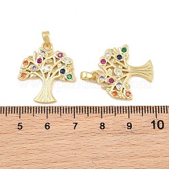 真鍮マイクロペーブカラフルな立方ジルコニアペンダント  木のチャーム  18KGP本金メッキ  24x21x2.5mm  穴：4x3mm&nbsp;CU-CBA765C-12G