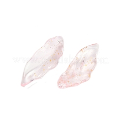 ガラスチャーム  葉  金粉付き  ピンク  25x9.5x3mm  穴：1.4mm  約952個/1000g&nbsp;GLAA-C040-01E