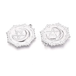 304ステンレスペンダント  月と星のチャーム付きギア  変色防止  ステンレス鋼色  32.5x29.5x2.5mm  穴：2mm&nbsp;STAS-T065-17P