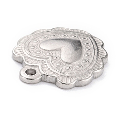 変色しない304ステンレススチールチャーム  ハートの花  ステンレス鋼色  16x14x2.5mm  穴：1.2mm&nbsp;STAS-O145-33B-P