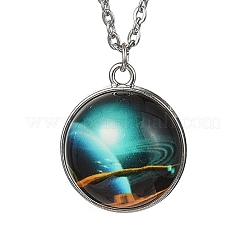 304ステンレススチールガラス宇宙ペンダントネックレス  ステンレス鋼色  ターコイズ  19.69インチ（50cm）&nbsp;NJEW-JN05192-03