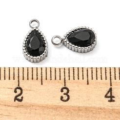 304ステンレスペンダント  ガラスと  ティアドロップ  ブラック  10x5.5x4mm  穴：1.6mm&nbsp;STAS-L022-156P-02