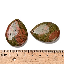 天然石ユナカイトペンダント  ティアドロップチャーム  40~41x30~31x7~8mm  穴：1.5mm&nbsp;G-Z088-02E