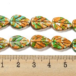 スプレープリント合成ターコイズビーズ連売り  葉  ライムグリーン  13.5x9x3.5mm  穴：1.4mm  約29個/連  15.16~15.35''（38.5~39センチメートル）&nbsp;G-E617-A06-02