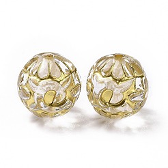 メッキアクリルビーズ  ゴールドライン入り  花の丸  透明  15.5mm  穴：2mm  約209個/500g&nbsp;OACR-E014-09
