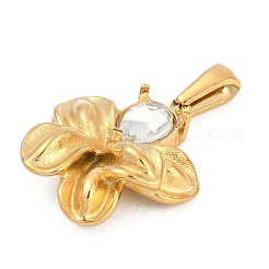 304ステンレススチールラインストーンペンダント  花のチャーム  ゴールドカラー  クリスタル  25.5x23x7mm  穴：6.5mm&nbsp;LS-STAS-K291-06G-02