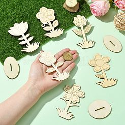 6 スタイル DIY 未完成の木の花の切り抜き  スロット付き  クラフト絵画用品用  フラワーウッドチップ30個  ベース30個  バリーウッド  59~60x40~50x97.5~100mm&nbsp;WOOD-CJ0002-30