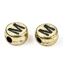 メッキアクリル横穴レタービーズ  フラットラウンド  文字L  7x4mm  穴：1.3mm  約3600個/500g&nbsp;PACR-Q099-M03-G