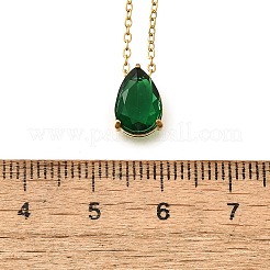 304ステンレスネックレス  キュービックジルコニアティアドロップチャーム付き  18KGP本金メッキ  濃い緑  長さ16.22インチ(41.2cm)+64mmエクステンダー&nbsp;NJEW-R022-01G-05
