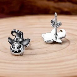 ハロウィン 合金エナメル スタッドピアス  カボチャと魔女の帽子  プラチナ  20x18mm&nbsp;WGD1460-01