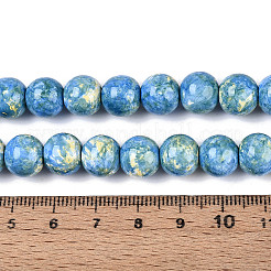プリントガラスビーズ焼付塗装ガラスビーズ連売り  ラウンド  ディープスカイブルー  10~10.5mm  穴：1.2~1.5mm  約83~84個/連  30.71~30.91インチ（78~78.5cm）&nbsp;DGLA-N016-10mm-09