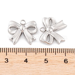 変色しない304ステンレススチールチャーム  ちょう結びチャーム  ステンレス鋼色  13.5x15x3mm  穴：1.8mm&nbsp;STAS-G335-01P