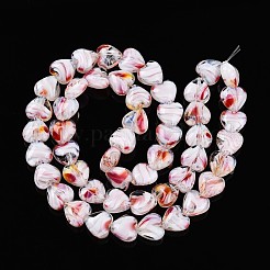 ミッレフィオーリガラスビーズ連売り  ハート  ラベンダー  11.5~12x12x6.5~7mm  穴：0.8mm  約50個/連  22.05''（56センチメートル）&nbsp;X-GLAA-T023-34K