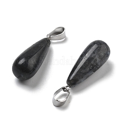 天然ラルビカイトペンダント  ステンレススチール製のベールスナップ付き  ドロップ  28~30x10~12mm  穴：6x4mm&nbsp;G-T081-35