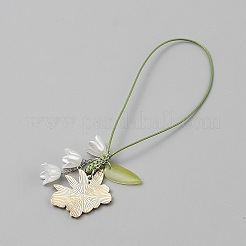 花と葉の亜鉛合金エナメルと樹脂ペンダント装飾  ホワイト  137mm&nbsp;AJEW-WH20006-200B