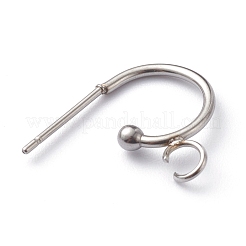 変色しない304ステンレススチールハーフフープピアス  ステンレス鋼色  15.5x12.5x2.4mm  ピン：0.7mm&nbsp;STAS-Z028-B02-P