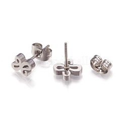 変色しにくい304ステンレススチールスタッドピアス  耳ナッツ  蝶  ステンレス鋼色  8x7x2mm  ピン：0.8mm  12のペア/カード&nbsp;EJEW-N045-07P
