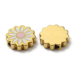 304ステンレススチールエナメルビーズ  デイジー  14KGP本金メッキ  9.5x2.5mm  穴：1.2mm&nbsp;STAS-L022-015G