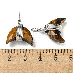 ナチュラルタイガーアイ銅線巻きペンダント  ファセットホーンチャーム  プラチナ  23x17.5x8mm  穴：3x5mm&nbsp;G-B079-01P-01
