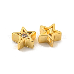 真鍮マイクロペーブクリアキュービックジルコニアビーズ  スター  18KGP本金メッキ  6x6.5x3mm  穴：1mm&nbsp;KK-B096-22G