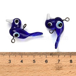 手作りのランプワーク コネクタ チャーム  鳥のリンク  アイアンアイピン付き  ガンメタ色  ブルー  31.5x13.5x21mm  穴：2mm&nbsp;LA-CBA1426-03B-02