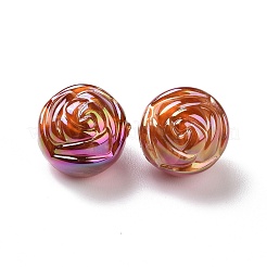 UVメッキレインボー虹色アクリルビーズ  金箔  ローズ  シエナ  15x15x13mm  穴：3mm&nbsp;PACR-H003-23