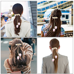 チューリップ柄ポリエステル弾性ヘアアクセサリー4個（2色）  女の子または女性のため  シュシュ/シュシュヘアタイ  ミックスカラー  内径：39~42.5mm  2個/カラー&nbsp;OHAR-CY0001-15