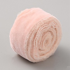 3ヤードのフラットベルベットのほつれたフリンジリボン  ギフト包装用のローエッジウェディングリボン  花束の装飾  桃パフ  1-1/2インチ（37~38mm）&nbsp;OCOR-TAC0035-01C