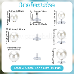 48個 3スタイル プラスチックパール 縫い付けボタンなし  ラウンド  針48本付き  ベージュ  13.5~18.5x10~14mm  16個/スタイル&nbsp;FIND-NB0006-78B