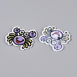 カニのアップリケ  機械刺繍布地手縫い/アイロンワッペン  マスクと衣装のアクセサリー  ライラック  38.5x43x2mm&nbsp;DIY-N007-04