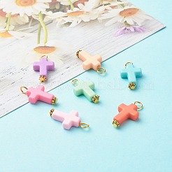 オペークアクリルパーツ  鉄のパーツと  チベットスタイル合金デイジースペーサービーズ  クロス  ミックスカラー  22.5x12x4mm  穴：3mm&nbsp;PALLOY-JF00833