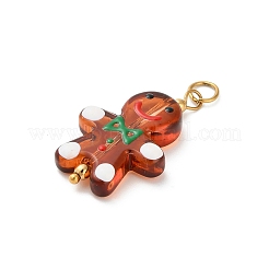 クリスマス手作りランプワークペンダント  304ステンレス鋼  ジンジャーブレッドマン  33x19x6mm  穴：4.5mm&nbsp;STAS-C147-03D