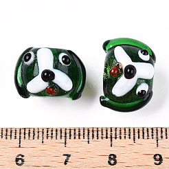 手作りゴールドパウダー入りランプワークビーズ  犬  濃い緑  11~12x15~17.5x14~15.5mm  穴：1.6~1.8mm&nbsp;LAMP-L079-03C