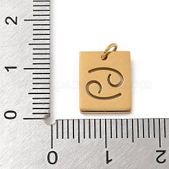 304ステンレススチールチャーム  丸カン付き  ゴールドカラー  星座チャーム付き長方形  蟹座  12x10x1.5mm  穴：3mm&nbsp;STAS-R001-03G-04