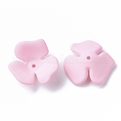 3ペタルスプレー塗装アクリルビーズキャップ  ラバー加工スタイル  花  ピンク  23x20~22x7mm  穴：1.6mm&nbsp;LS-X-MACR-N007-01D