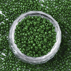 焼付塗装ガラスシードビーズ  機械刺繍に適合  ラウンド  グリーン  2.5x1.5mm  穴：1mm  約20000個/袋&nbsp;SEED-S042-05A-04