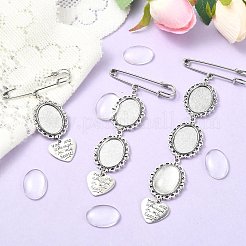 鉄のブローチ  合金ペンダントとガラスカボション付き  アンティークシルバー＆プラチナ  74~149mm&nbsp;JEWB-CJ00003
