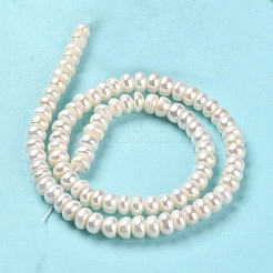 天然養殖淡水パールビーズ連売り  グレード5 A  ロンデル  パパイヤホイップ  6~7x4~4.5mm  穴：0.8mm  約88個/連  14.09''（35.8センチメートル）&nbsp;PEAR-J007-08