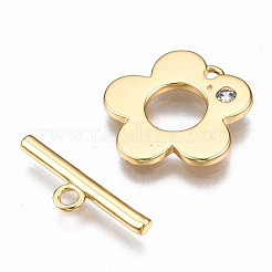 真鍮製マイクロペーブクリアキュービックジルコニアマンテル  ニッケルフリー  花  18KGP本金メッキ  長さ20mm  バー：16x4x1.5mm  穴：1.5mm  丸カン：5x1ミリ  内径：3mm  花：14x14.5x1mm  穴：1.2mm&nbsp;KK-T063-94G-NF