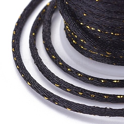 ポリエステルコード  金のメタリック糸で  中国語結びコード  ブラック  1.5mm  約4.37ヤード（4m）/ロール&nbsp;OCOR-G006-01-1.5mm-01