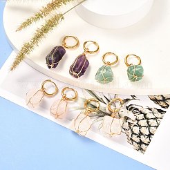 女性のための銅線で包まれた天然宝石のダングルピアス  304ステンレススチール製ハギーフープピアス  30mm  ピン：1mm&nbsp;EJEW-JE04625