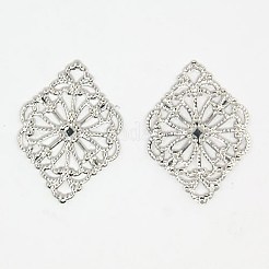 菱形形状の真鍮製のフィリグリーパーツ  ミックスカラー  21x15x0.5mm  穴：1mm&nbsp;KK-M005-01