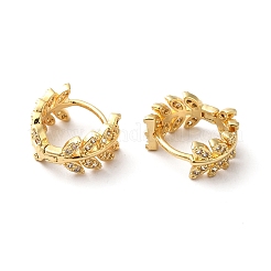 クリアキュービックジルコニアリーフフープピアス  女性のための真鍮のアクセサリー  18KGP本金メッキ  13x14x7mm  ピン：1mm&nbsp;ZIRC-Q201-10G